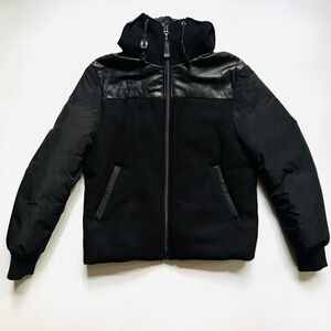 Sz38 Mackage Black Kaz Mixed-Media Down Puffer Coat with Leather